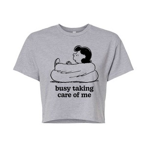 Women's - Peanuts - Busy Taking Care Of Me Cropped Graphic T-Shirt - 1 of 4