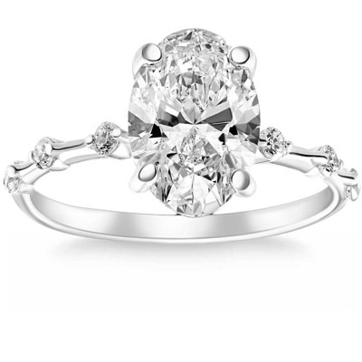 Pompeii3 Certified 3.26Ct TW Oval Diamond G/SI1 Engagement Ring 14k Yellow Gold Lab Created - Size 7