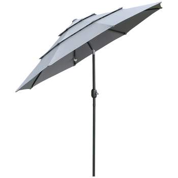 Outsunny 9FT 3 Tiers Patio Umbrella Outdoor Market Umbrella with Crank, Push Button Tilt for Deck, Backyard and Lawn