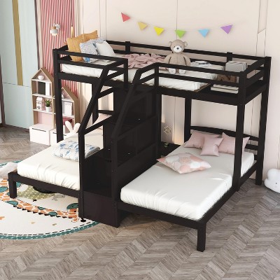 Twin Over Twin & Twin Bunk Bed With Built-in Staircase And Storage ...