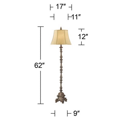 Antique French Country 62" Faux Wood Floor Lamp with Beige Silk Shade
