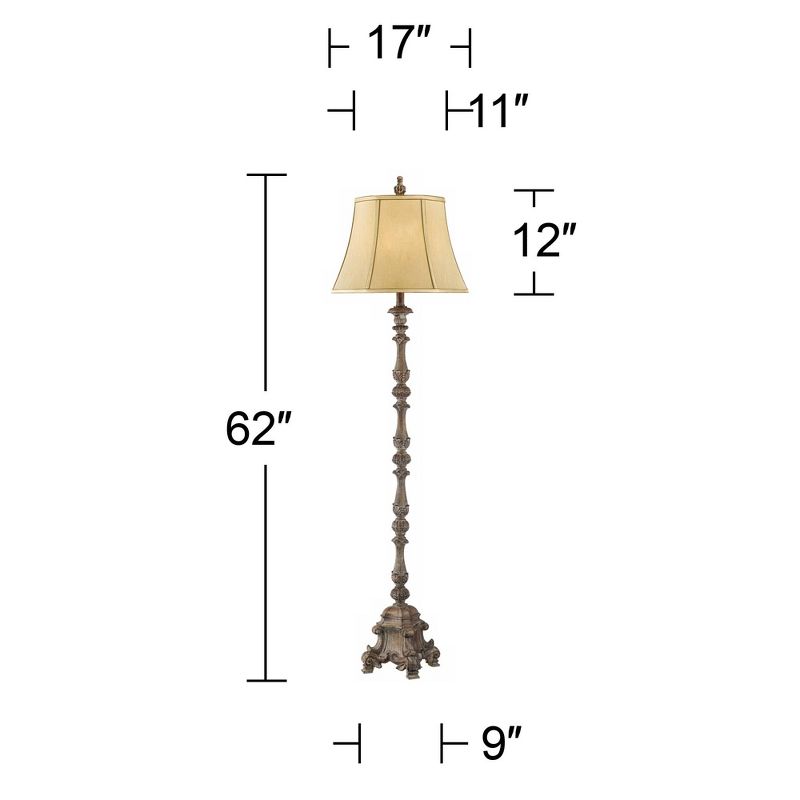 Regency Hill Rustic Floor Lamp 62" Tall French Faux Wood Antique Candlestick Beige Silk Bell Shade for Living Room Reading Bedroom Office, 4 of 10