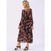 INSPIRE CHIC Women's Long Sleeve Floral V Neck Boho Ruffle Tiered Flowy Chiffon Midi Dress with Pocket - 2 of 4