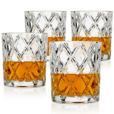 Viski Admiral Heavyweight Bourbon Glasses - Crystal Lowball Etched Cocktail  Glasses, Whiskey Glass Gift Set of 2 - 11 Ounces 