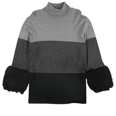 Alfani Womens Faux Fur Cuff Pullover Sweater