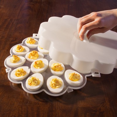 Hastings Home Deviled Egg Trays with Lids - Pack of 2, White
