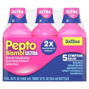 Pepto Bismol Liquid Ultra for Nausea, Heartburn, Indigestion, Upset Stomach, and Diarrhea - 5 Symptom Fast Relief, Original Flavor 3x12 oz - 1 of 4