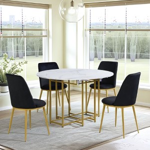 GDFStudio Oscar 5 Piece Modern Ergonomic Iron and Linen Upholstered Dining Set with 47.2" Foldable Faux Marble Table - 1 of 4