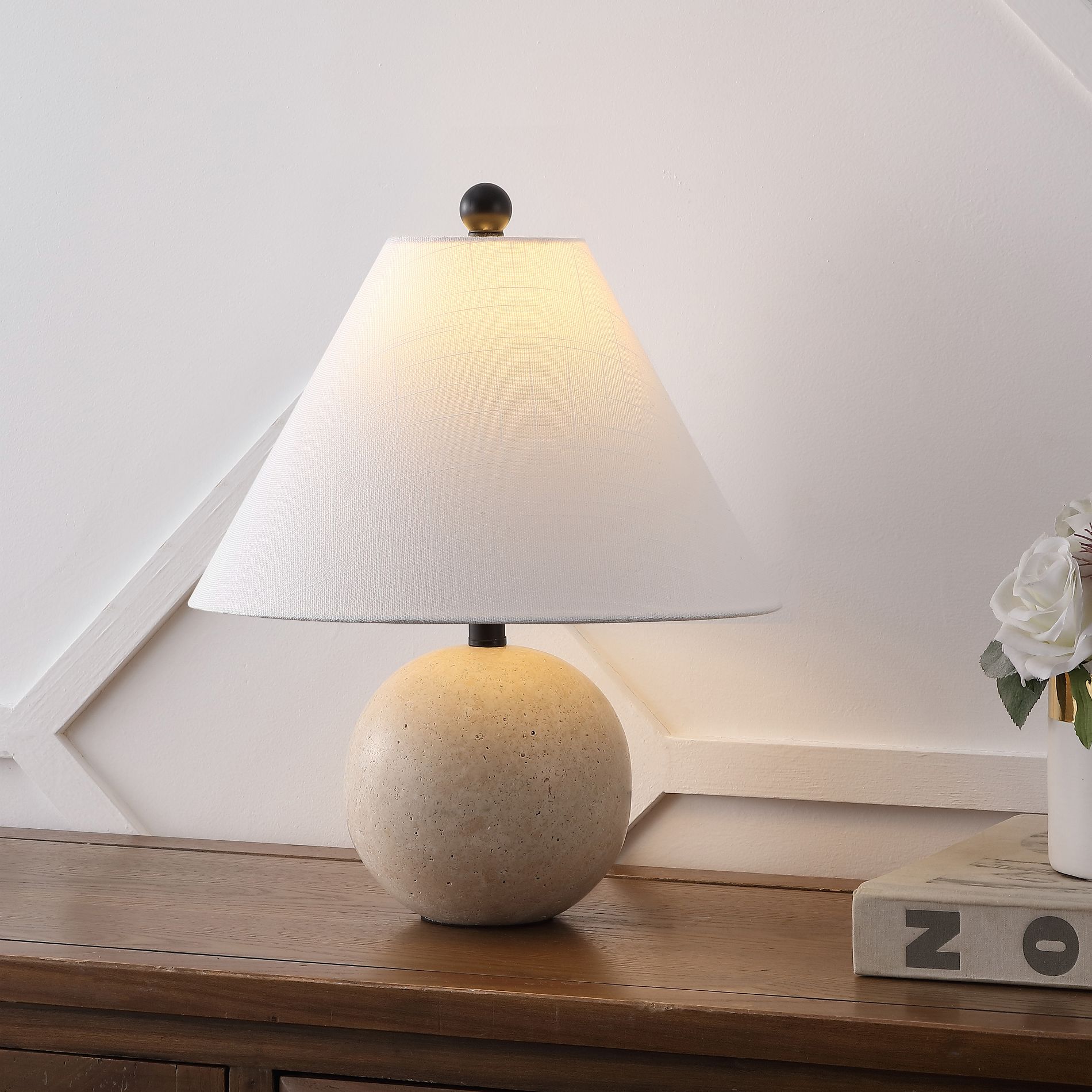 JONATHAN Y Liza 16" Modern Minimalist Travertine Globe LED Table Lamp, Beige