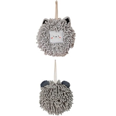 REGALWOVEN Bathroom Cute Decorative Absorbent Soft Chenille Hanging Hand Towel 7" x 7" 2 Pcs