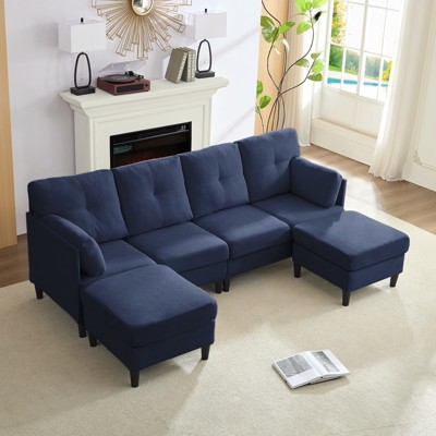 Mjkone Modular Convertible Sectional Sofa Couch, Upholstered Comfy Fabric 4-Seater Sofa with Movable Ottomans