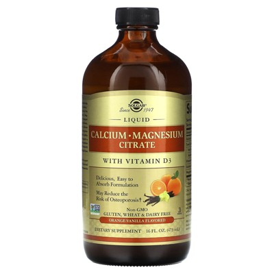 Solgar Liquid Calcium Magnesium Citrate with Vitamin D3, Orange-Vanilla, 16 fl oz (473 ml)