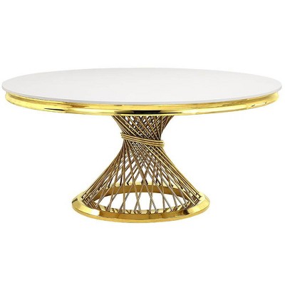 Fallon 59" Dining Tables Faux Marble Top and Mirrored Gold - Acme Furniture: 6-Seater, Stainless Frame, No Assembly Required