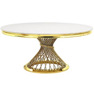 Fallon 59" Dining Tables Faux Marble Top and Mirrored Gold - Acme Furniture: 6-Seater, Stainless Frame, No Assembly Required - 1 of 4