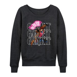 Women's - Marvel - X-Men Gambit Stack Lightweight French Terry Wide Neck Long Sleeve Graphic Shirt - 1 of 4