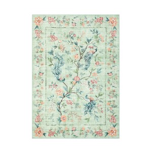 Washable Modern Living Room Rugs with Peacock & Floral Print, Soft Non Slip Bedroom Carpet, Low Pile Dining Room Rugs - 1 of 4