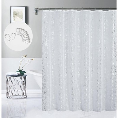 Dainty Home Chloe Linen Textured Metallic Shower Curtain with 12 Hooks, 70" x 72"