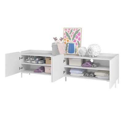 White Mid-Century Modern TV Stand and Cabinet Set