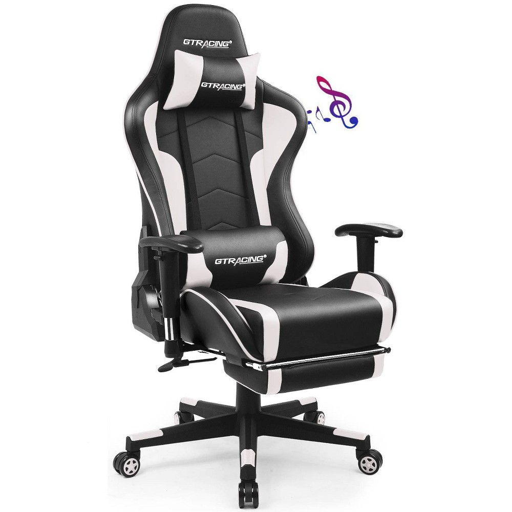 Photos - Computer Chair Gaming Chair with Bluetooth Speakers Footrest PU Leather Office Chair Whit