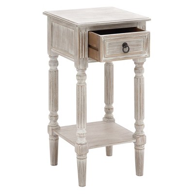 Farmhouse Chic White Wood Accent Table with Storage, 14" x 29"