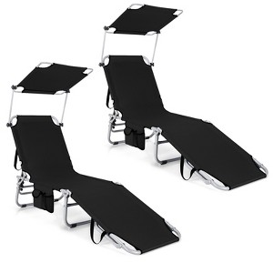 Tangkula 2PCS Foldable Sun Shading Chaise Lounge Chair Adjustable Beach Recliner Black - 1 of 4