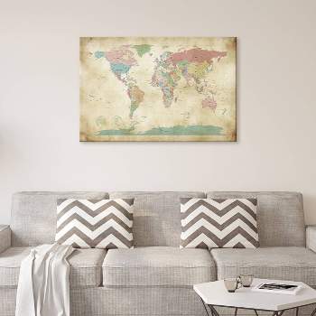 World Cities Map by Michael Tompsett Unframed Wall Canvas - iCanvas