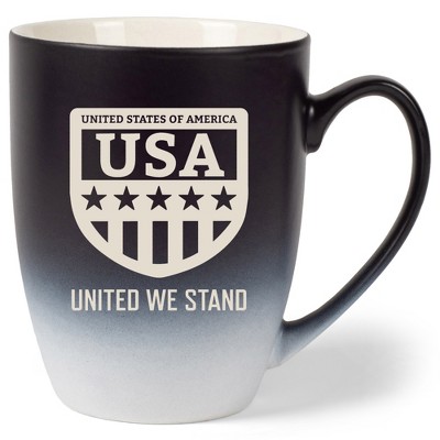 100 North United States of America 10 Ounce Black and White Two Toned Ombre, Comfortably Fits Your Hands, Ceramic Tea Coffee Cup Mug, USA United We
