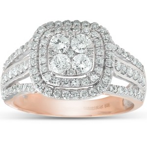 Pompeii3 1 1/10 Ct Diamond Cushion Halo Multi Row Engagement Ring Wedding Set Rose Gold - 1 of 4