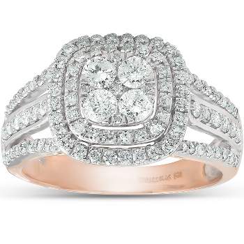 Pompeii3 1 1/10 Ct Diamond Cushion Halo Multi Row Engagement Ring Wedding Set Rose Gold