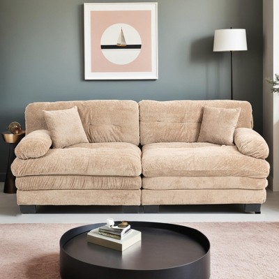 Two-seat Modular Deep Seat Sofa Couch Chenille Sofa Sleeper Comfy Upholstered Furniture - Leovsnove