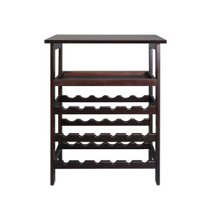 Solid Wood Freestanding 18-Bottle Wine Rack with Shelves Espresso - Flora Home: Pine Construction, 1 Shelf, 33" Height - 1 of 4