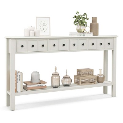 Costway 60" Console Table Retro Entryway Sofa Table with 4 Drawers & Open Shelf Hallway White/Black