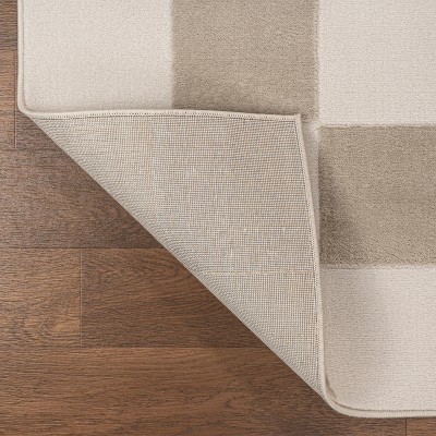 Beige and Cream Geometric Checkerboard 3 x 5 Area Rug