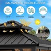 Galvanised Steel Hardtop Gazebo, Heavy Duty Double Roof Outdoor Gazebo with Netting and Sunshade Curtains - 2 of 4