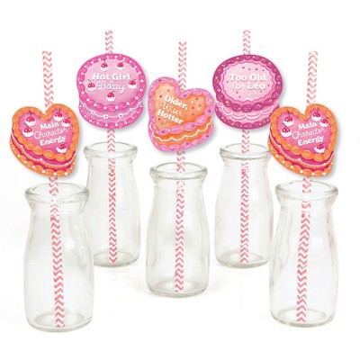 Big Dot of Happiness Hot Girl Bday - Paper Straw Decor - Vintage Cake Birthday Party Striped Decorative Straws - Set of 24