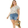 Agnes Orinda Women's Plus Size Floral Ruffle Trim V Neck Button Layered Sleeve Blouses - 3 of 4