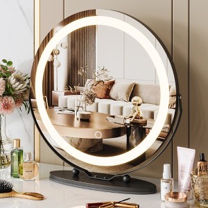 19 Inch Round Vanity Mirror with Lights - Gold LED Round Mirror, Dimmable 3 Colors, Smart Touch Control, 360° Rotation for Bedroom Tabletop - 1 of 4