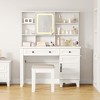 Vanity Desk with Mirror, LED Lights and Charging Station, Farmhouse Makeup Table With 2 Drawers and Cushioned Stool for Bedroom Dressing Room - 4 of 4