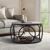 Bekrvio 31.5" 2 Tier Industrial Round Coffee Table, Modern Round Wood Coffee Table with Sturdy Circle Metal Frame for Living Room, Walnut - 2 of 4