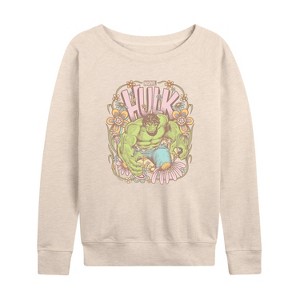 Women's - Marvel - Hulk Floral Lightweight French Terry Wide Neck Long Sleeve Shirt - 1 of 4