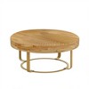 Round Farmhouse Coffee Table, Rustic Wood Carved Top with Metal Legs, Living Room or Office Side Table - 2 of 4