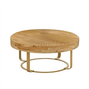 Round Coffee Table, Modern Wooden Side Table, Farmhouse Carving Pattern Coffee Table with Metal Legs for Living Room Office Apartment - 1 of 4