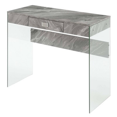 36" Soho 1 Drawer Glass Desk Gray Faux Marble - Breighton Home