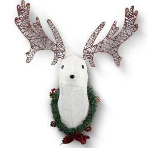 Slickblue Lighted Reindeer Wall Hanging, 3D Christmas Wreath, Indoor Outdoor, Warm White, 39 Inch - 1 of 4