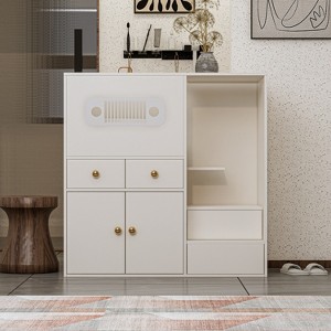 ATJafurn 40.2" Hidden Cat Cabinet with Hydraulic Glass Door and Storage, Modern White Cat Litter Box Enclosure Furniture for Living Room - 1 of 4