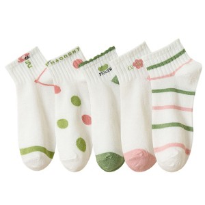 Anna-Kaci 5 Pairs Women's Low Cut Ankle Socks with Polka Dot and Stripe Patterns Soft Cotton Anti-Pilling Casual Everyday Style - 1 of 4