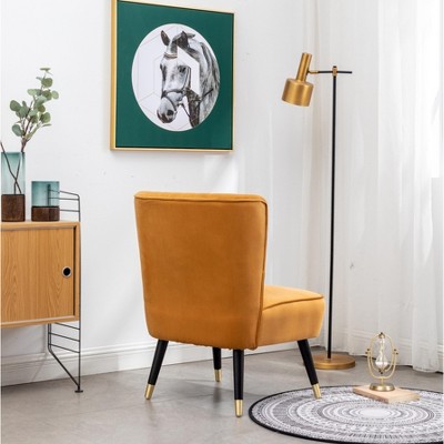 Gold Velvet Upholstered Accent Chair with Black Legs
