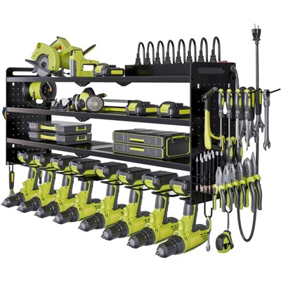 Hausource 4-Tier Tool Organizer Wall Mount Tool Storage Utility Shelf w/8 Drill Holder,Red/Black/Yellow