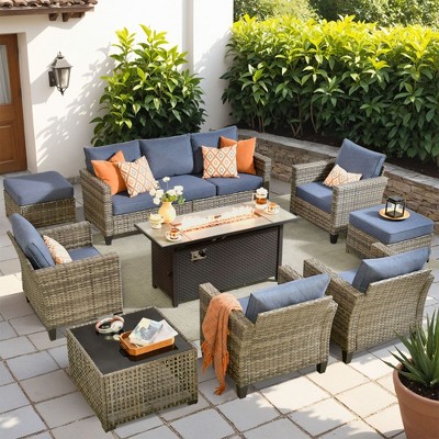 XIZZI Outdoor Sectional Sofa Set, Modular Outdoor Gray Wicker Sofa Set with Optional Solar Table, Ottomans or Fire Pit in 6 Colors, All-Weather Design