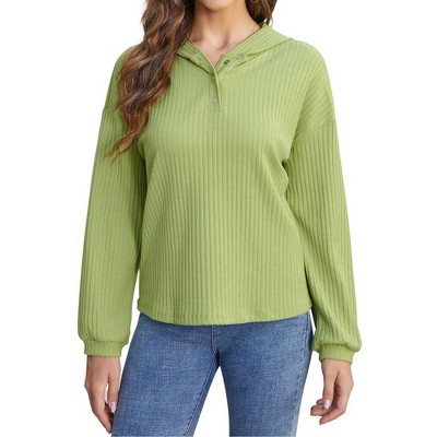 MISSKY Women's Fall Casual Long Sleeve Button Blouses Ribbed Knit Fashion Collared Oversized Loose Fit Tunic Tops